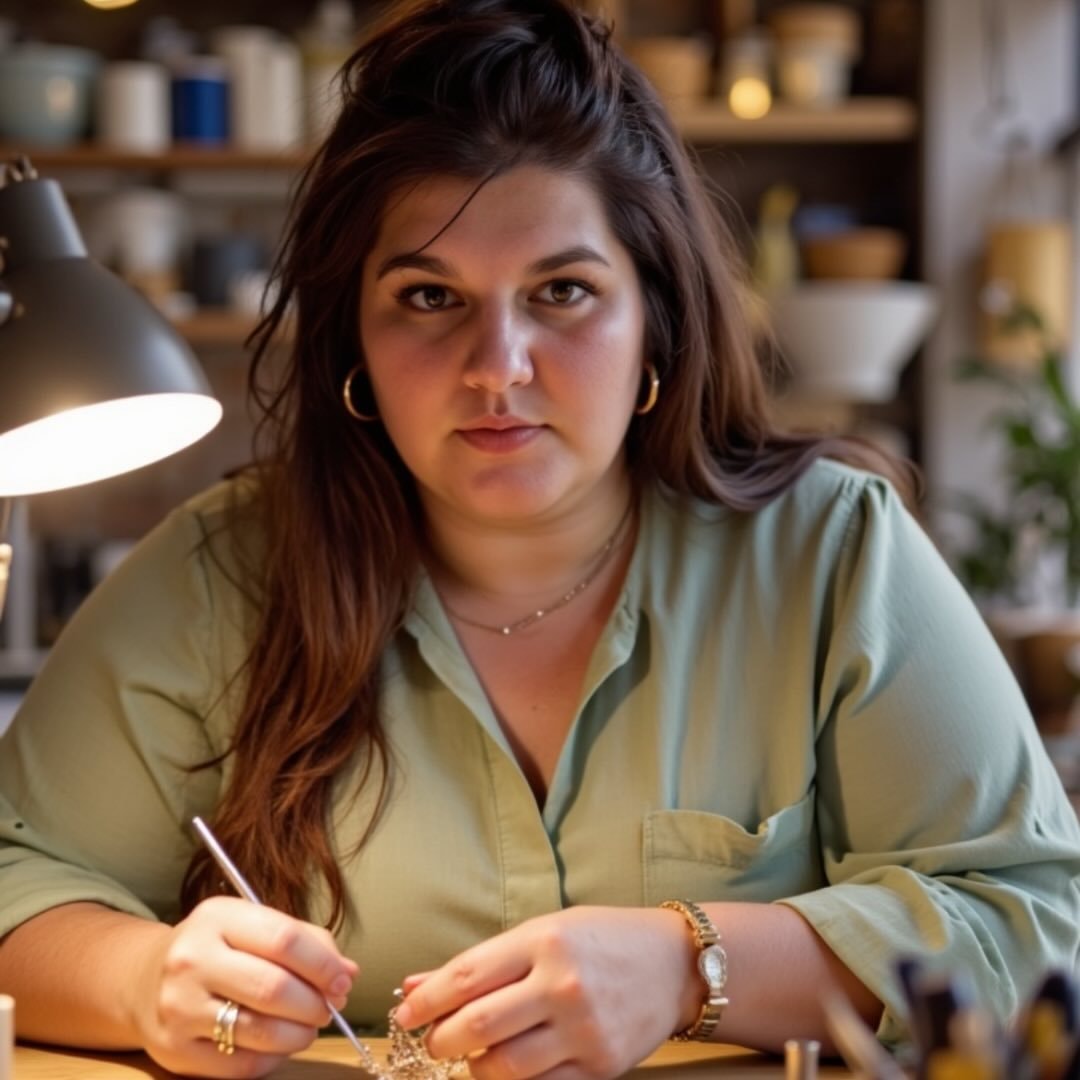 Eméline, joaillière artisanale, dans son atelier